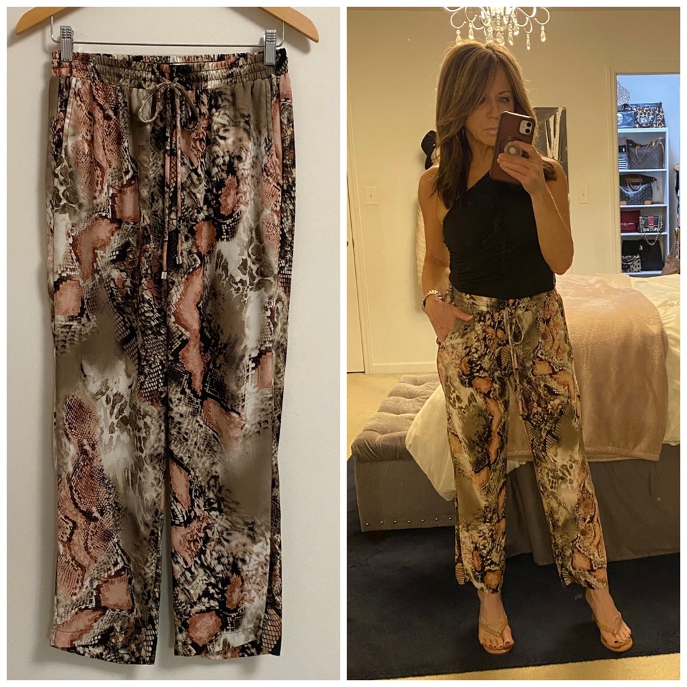 Snake-Print Pink Brown Beige Pants SMALL